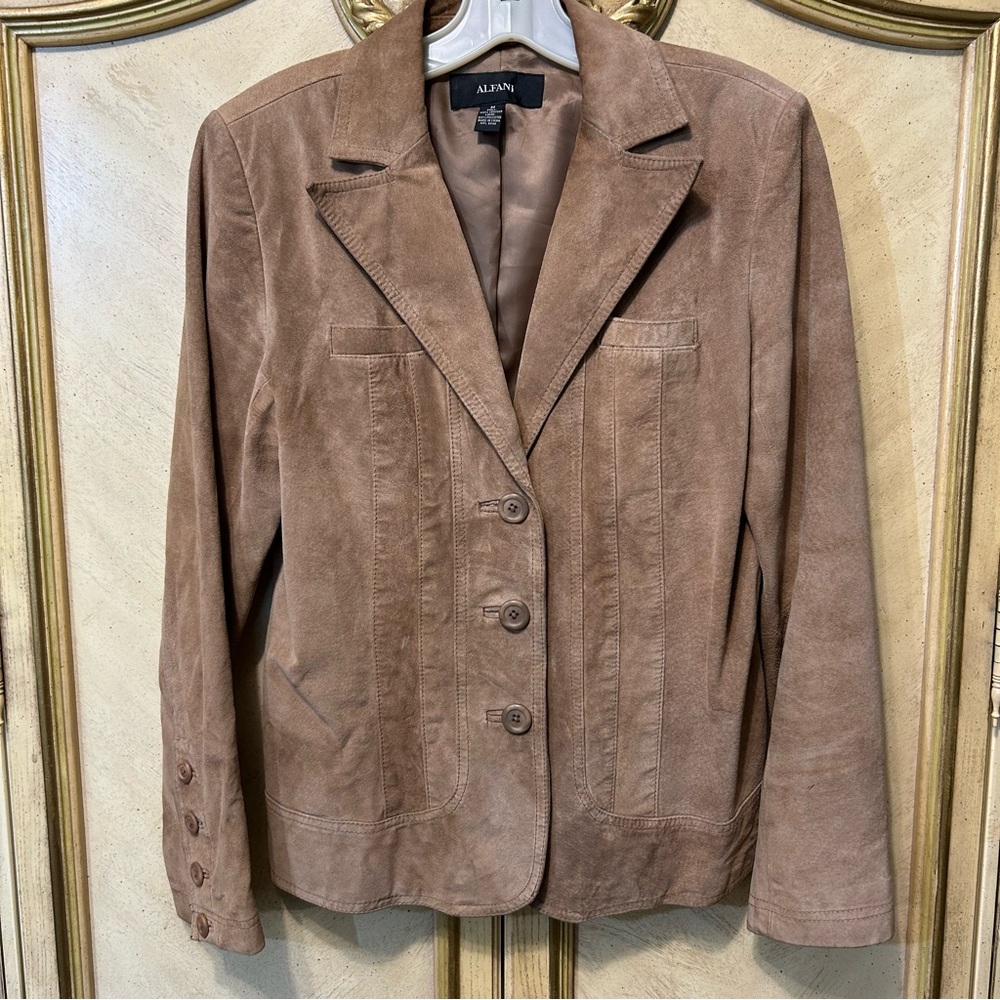Alfani Tan Beige Suede Leather Button Front Jacket Medium